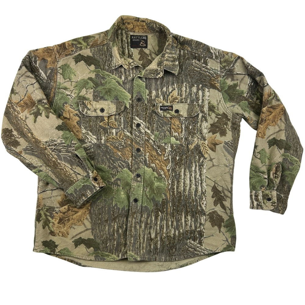 Vintage Rattlers Brand Shirt Mens XL‎ Camo USA Made 90s Grunge Flannel Hunting